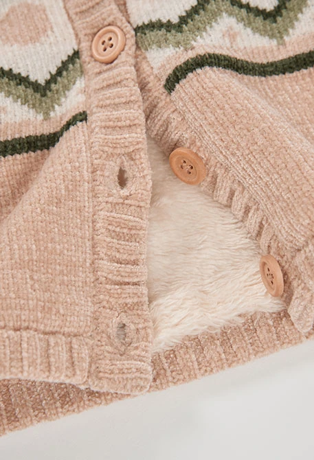 Veste maille bébé garçon beige imprimé zigzag