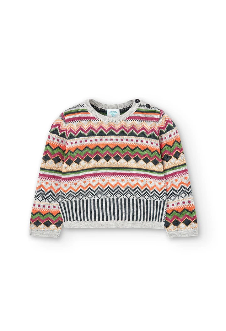 Pullover tricot jacquard para o bebé menina