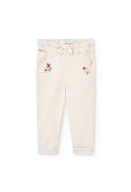 Pantaloni in gabardine elasticizzati da neonata beige
