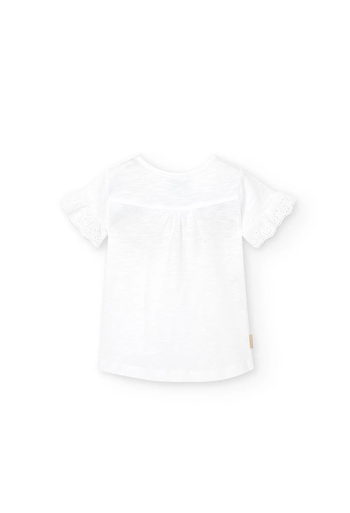 Camiseta de punto flamé de bebé niña en blanco