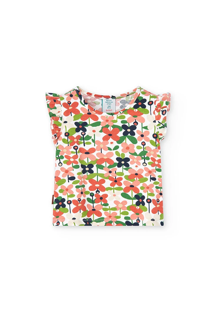 Camiseta de punto estampado de flores de bebé niña