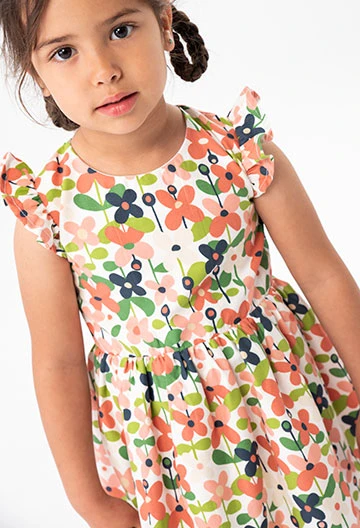 Baby Girl Flower Print Satin Dress