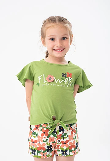 T-shirt tricoté vert pour bébé fille