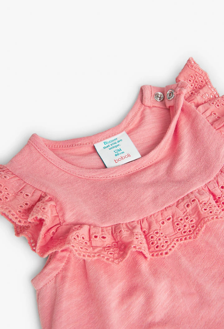 Camiseta de punto de bebé niña en color salmón