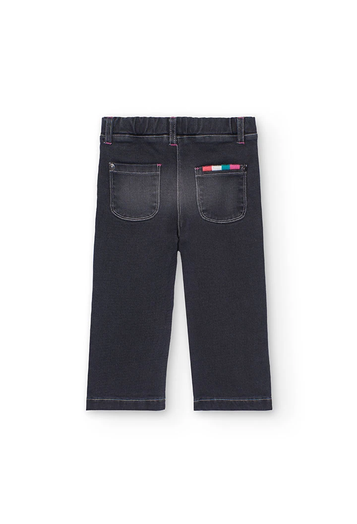 Black knitted denim trousers for baby girl