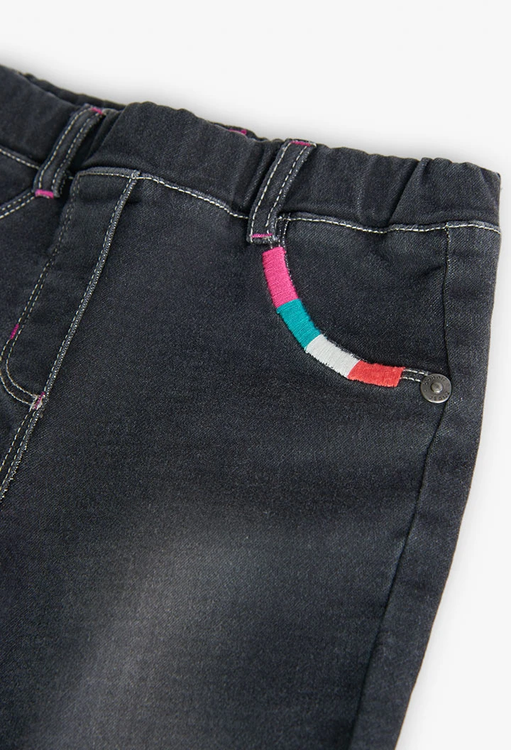 Black knitted denim trousers for baby girl