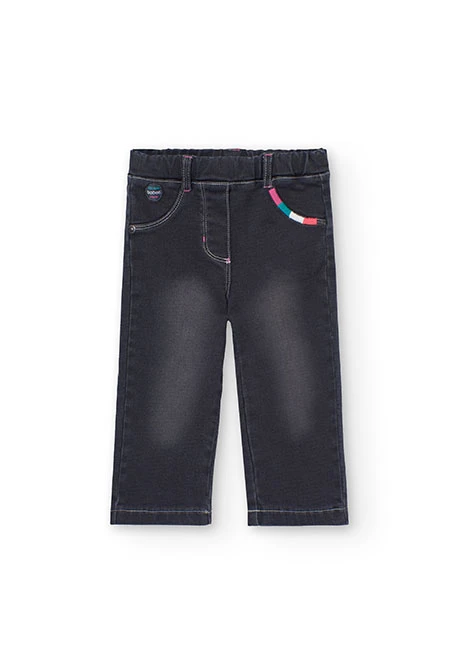 Black knitted denim trousers for baby girl