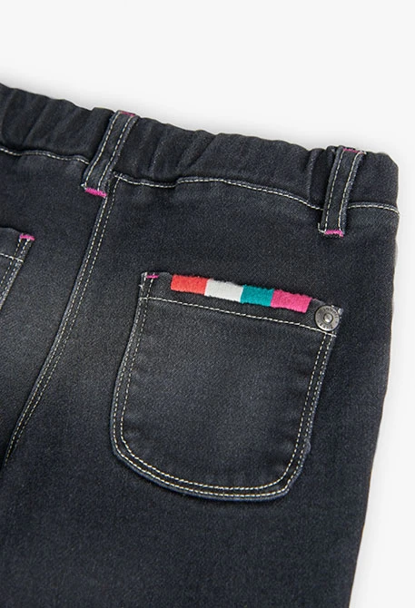 Black knitted denim trousers for baby girl