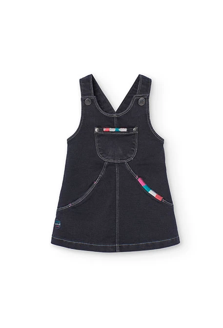 Denim pinafore for baby girl in black