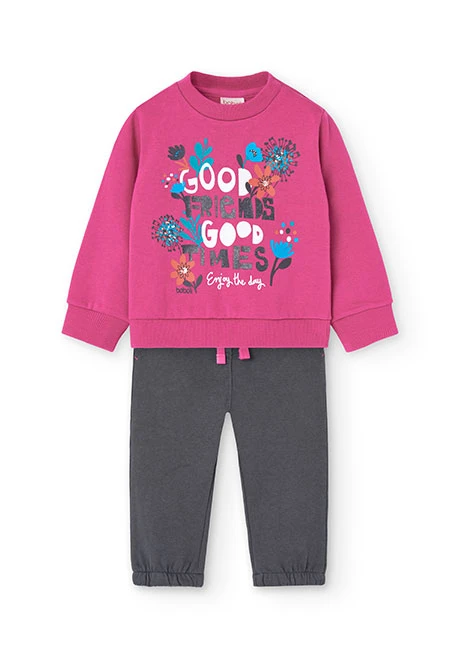 Set of sweatshirt and trousers for baby girl in pink