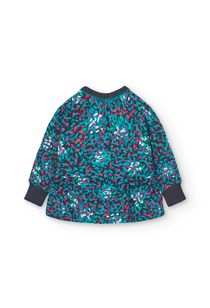 Elastic fleece sweatshirt for baby girl with green print