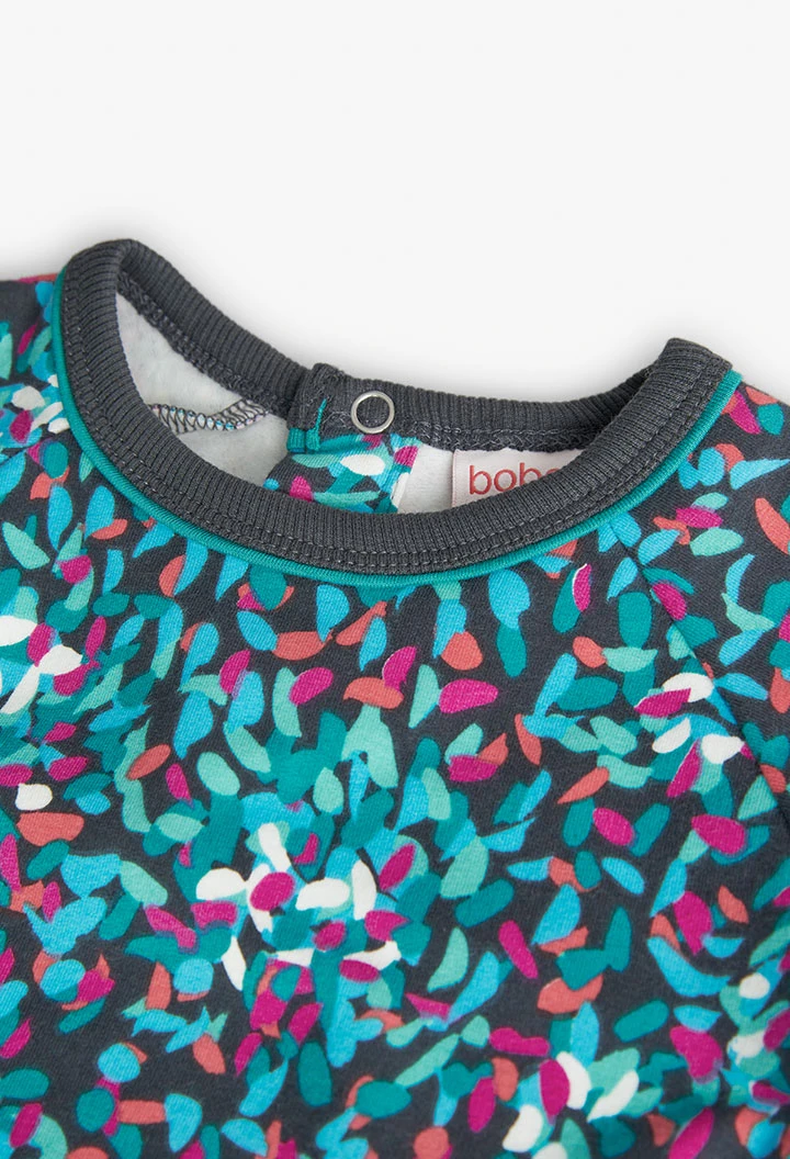 Elastic fleece sweatshirt for baby girl with green print