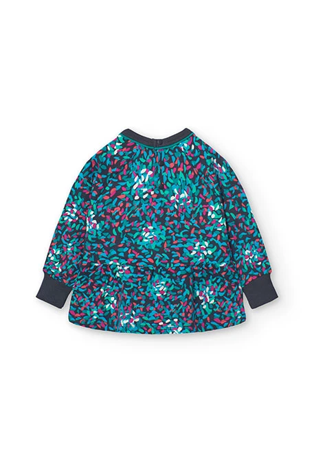 Elastic fleece sweatshirt for baby girl with green print