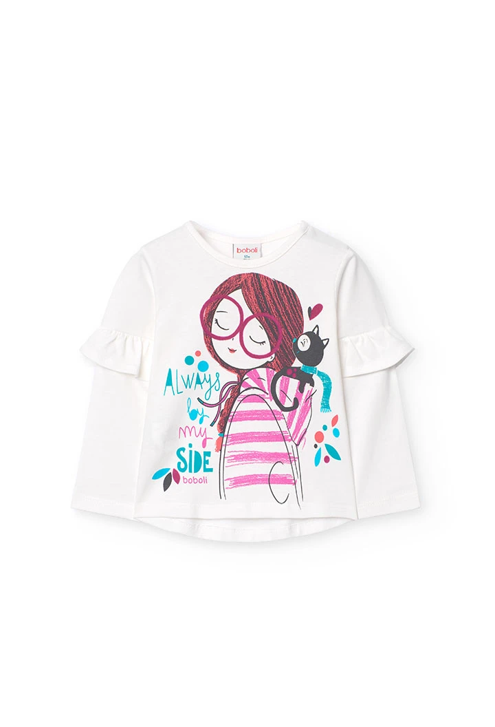 Camiseta a punto para bebé niña en blanco