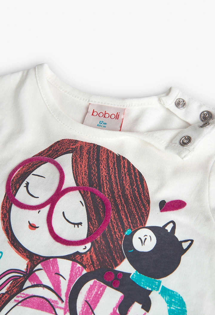 Camiseta a punto para bebé niña en blanco