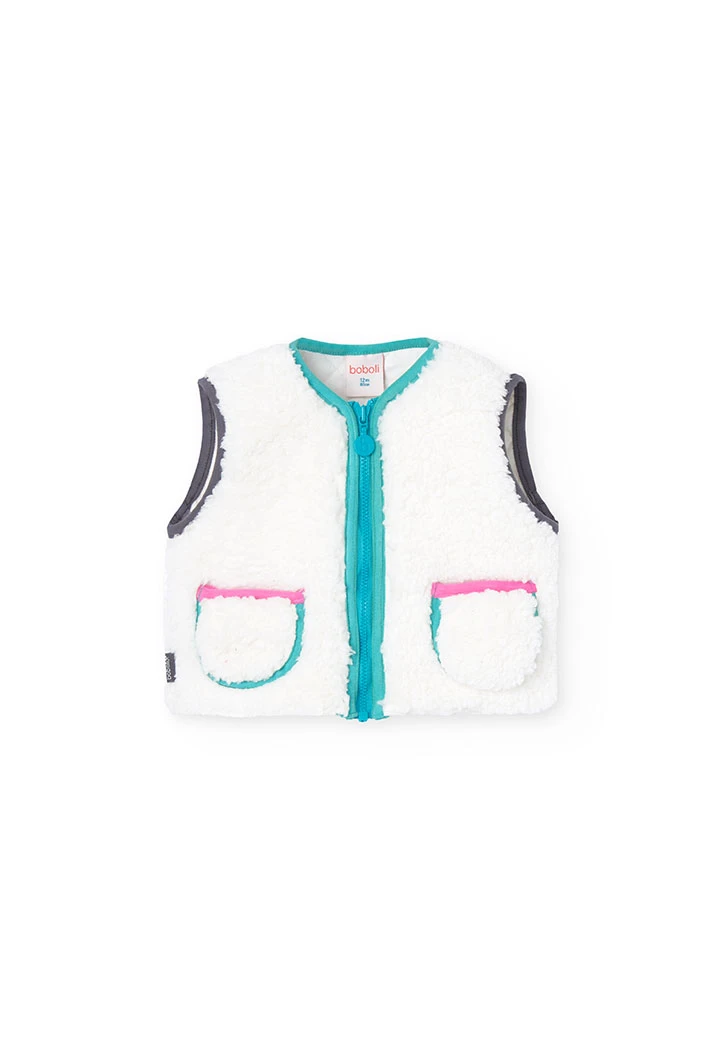 Gilet imitation mouton pour bébé fille en blanc