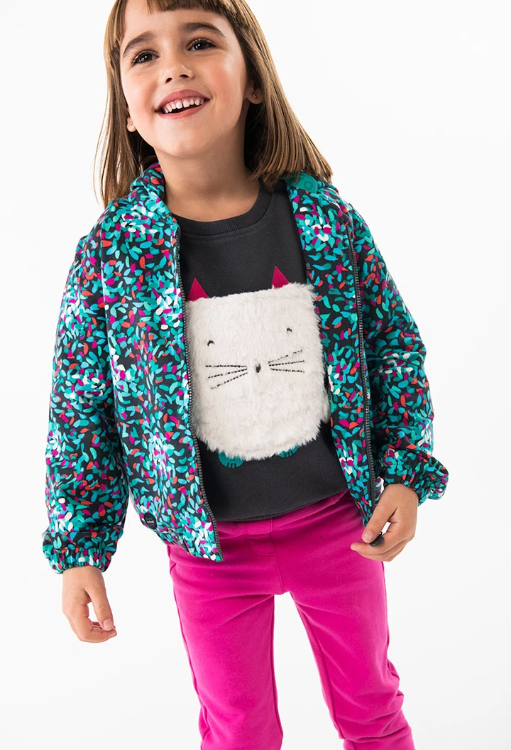 Sweatjacke mit Kapuze für Baby-Mädchen mit grünem Print