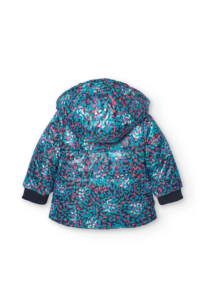 Parka reversible para bebé niña en negro y estampado