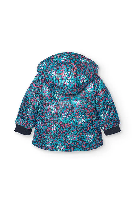 Reversible parka for baby girl in black and print