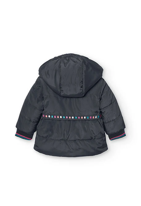 Reversible parka for baby girl in black and print