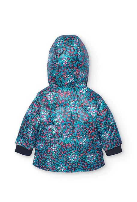 Reversible parka for baby girl in black and print