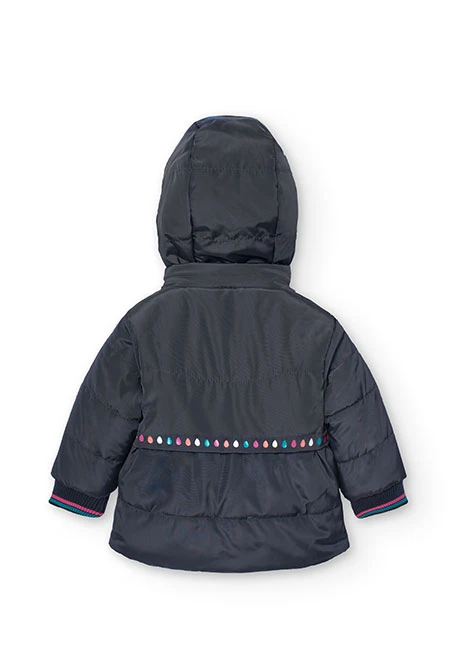 Reversible parka for baby girl in black and print