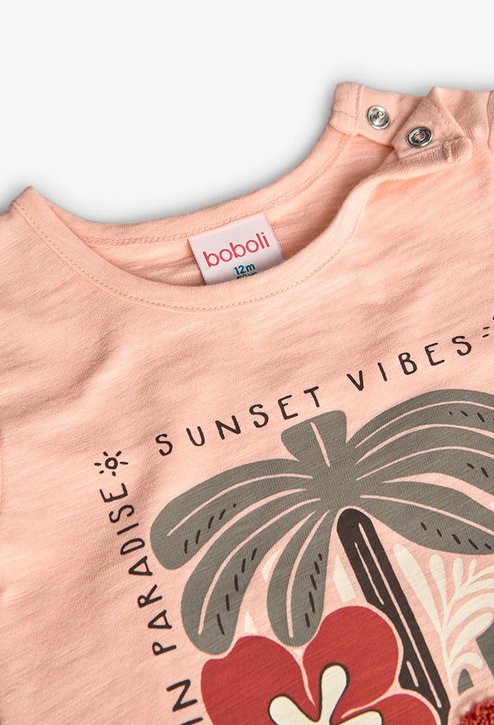 Maglietta a maglia per bambina in colore salmone