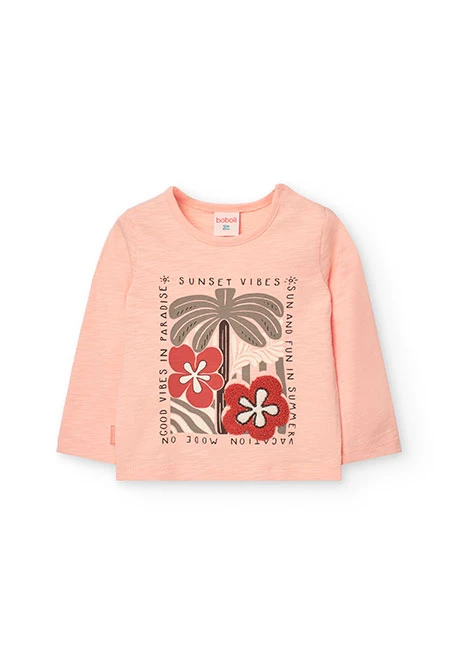 Camiseta de punto para bebé niña en color salmón