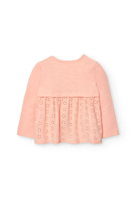 Camiseta de punto para bebé niña en color salmón