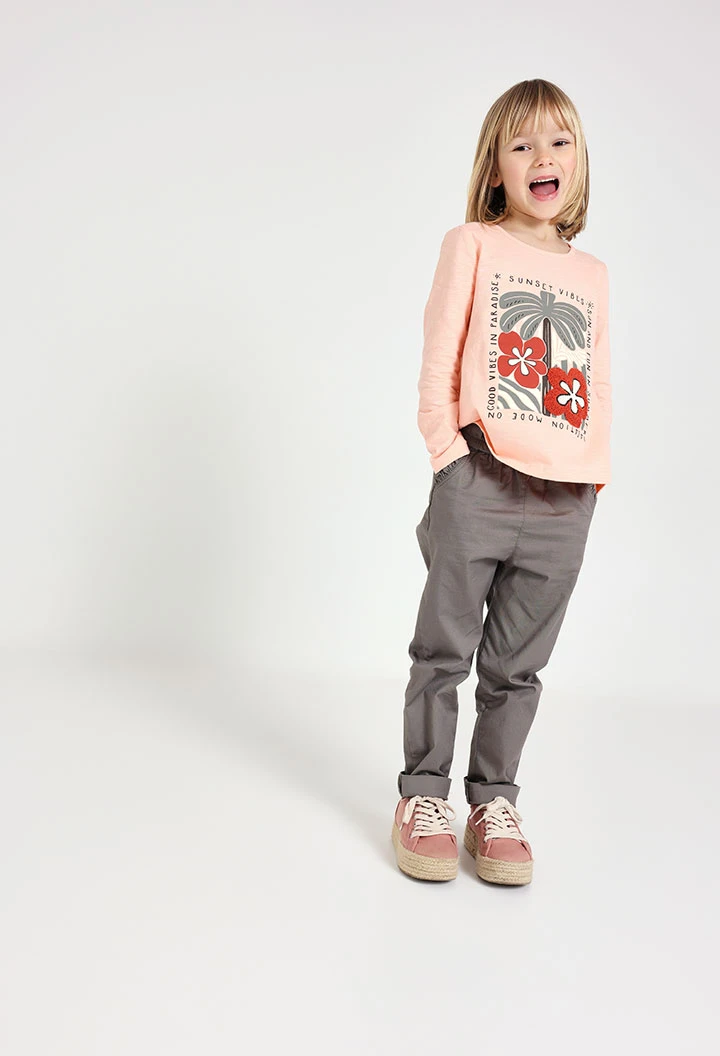 Baby girl poplin trousers in brown colour