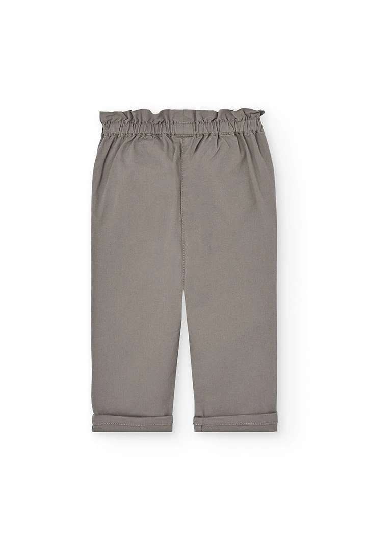 Calça de popelina para bebé menina em cor castanha