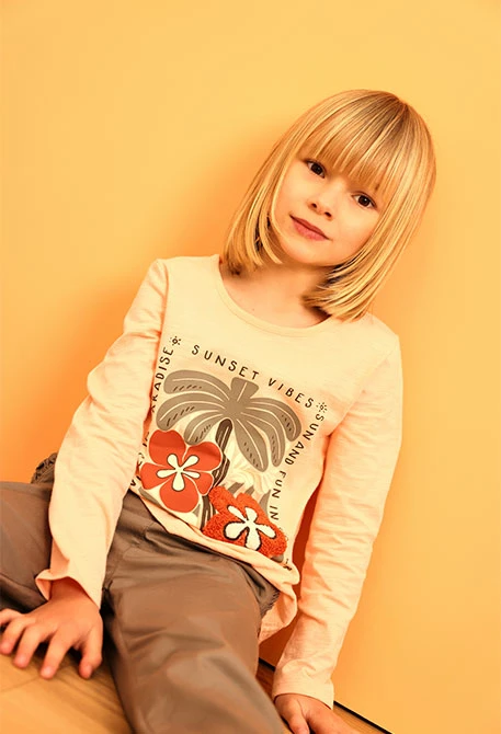 Pantaloni in popeline per bambina in color marrone