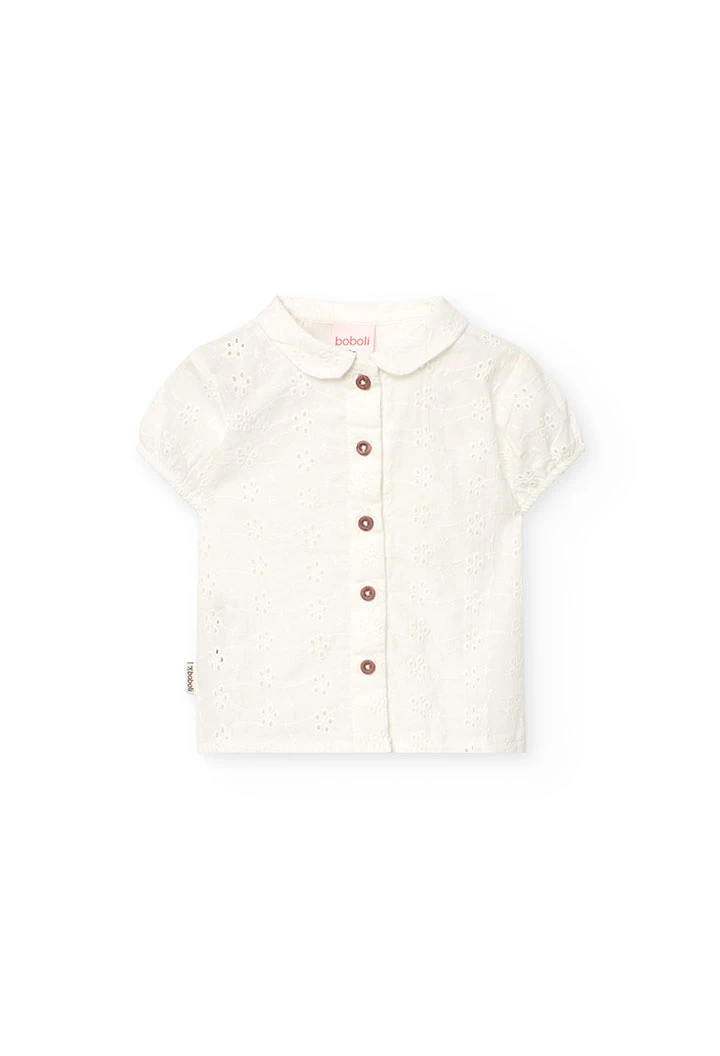 Camicia in popeline per bambina in colore bianco con ricamo