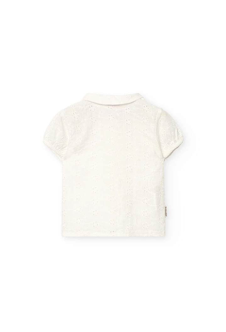 Camicia in popeline per bambina in colore bianco con ricamo
