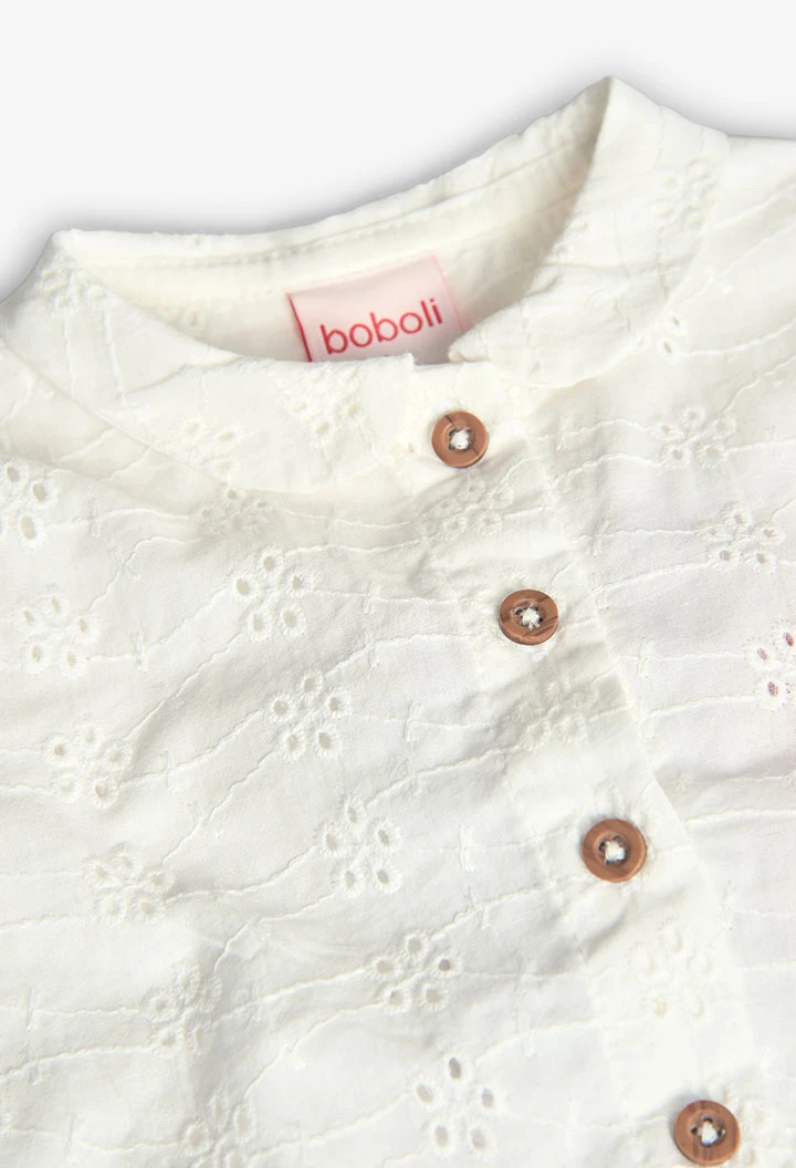 Camicia in popeline per bambina in colore bianco con ricamo