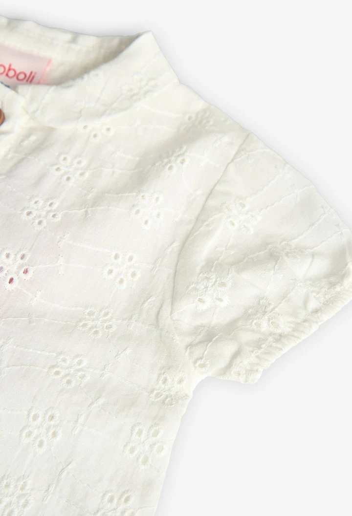 Camicia in popeline per bambina in colore bianco con ricamo