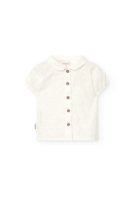 Camisa de popelina para bebé menina em branco com bordado