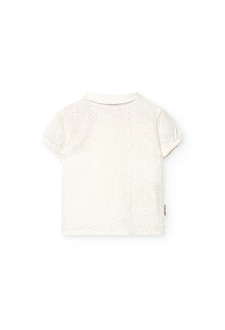 Camisa de popelina para bebé menina em branco com bordado