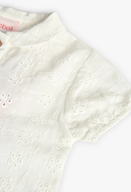 Camisa de popelina para bebé menina em branco com bordado