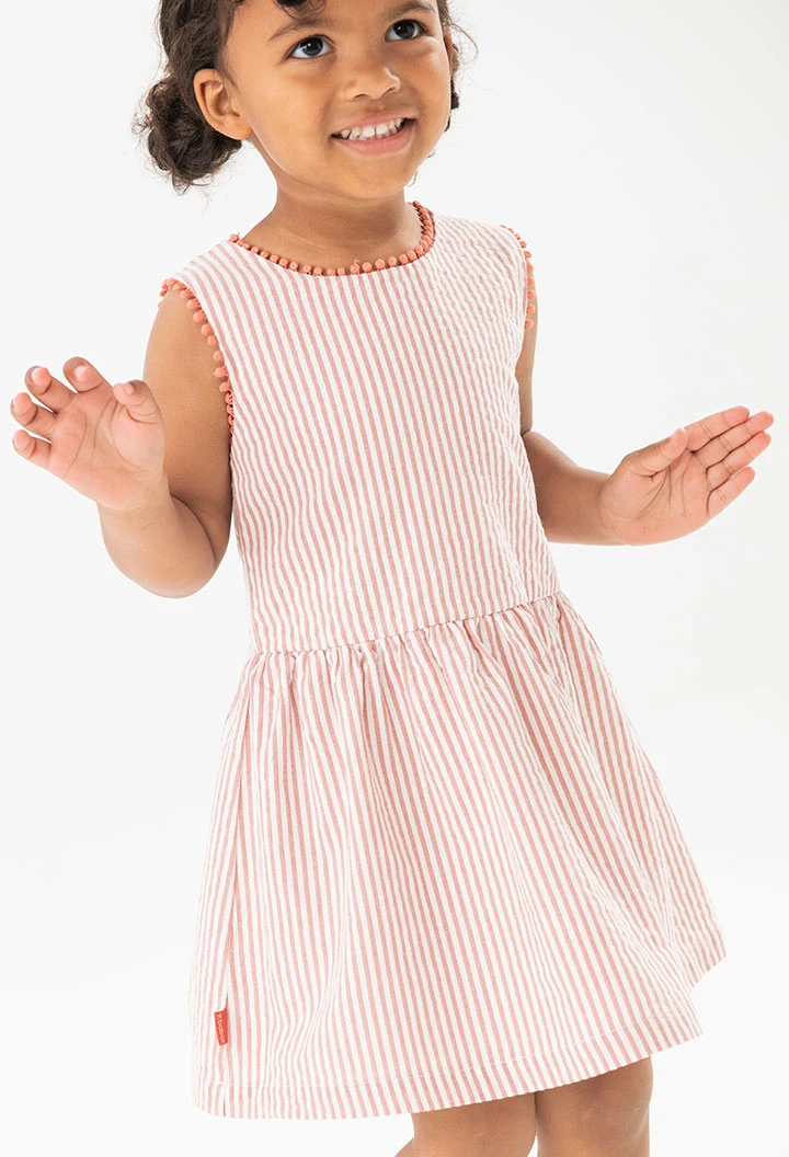 Vestido de popelina para bebé menina listado em vermelho e branco