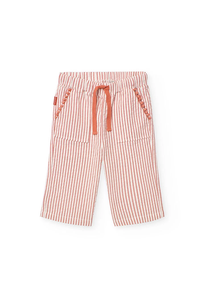 Pantalone in popeline per bambino a righe arancioni e bianche