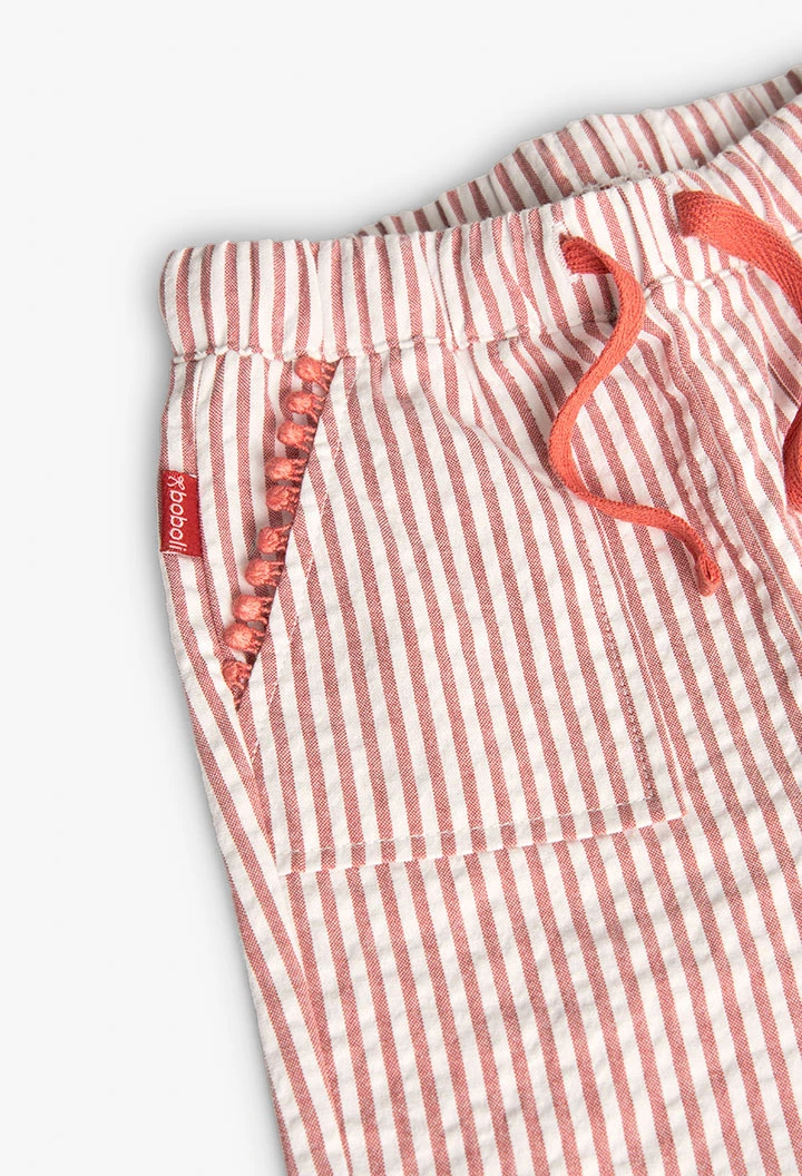 Pantalone in popeline per bambino a righe arancioni e bianche