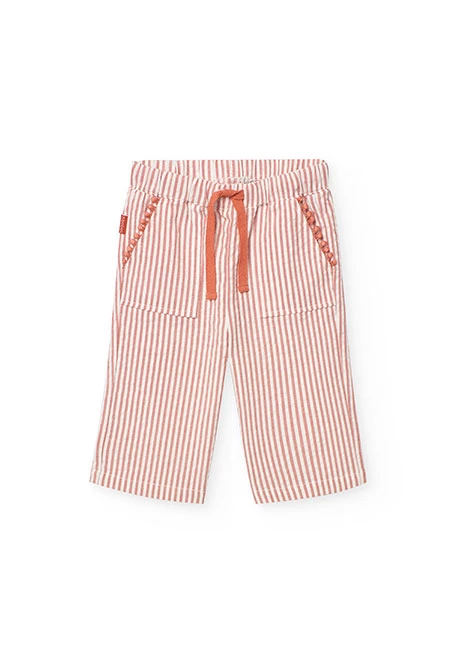 Pantalone in popeline per bambino a righe arancioni e bianche