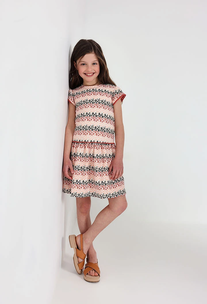 Abito in maglia per bebè bambina con stampa in color corallo e marrone
