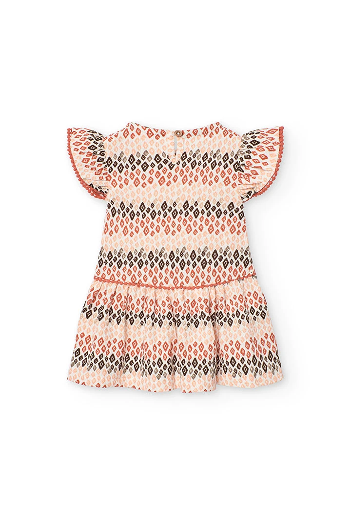 Vestido de malha para bebé menina com estampado em cor coral e castanho