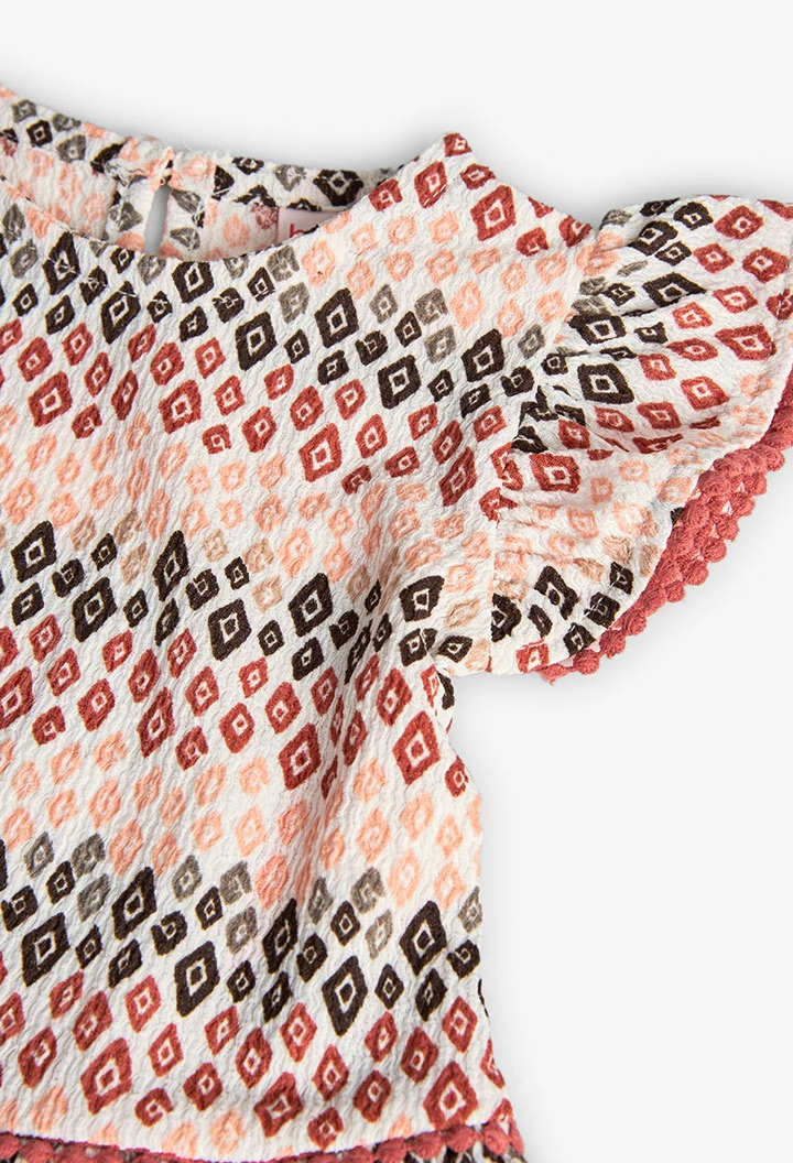 Abito in maglia per bebè bambina con stampa in color corallo e marrone