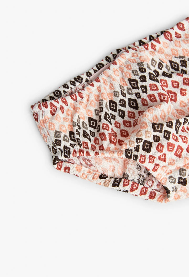 Vestido de malha para bebé menina com estampado em cor coral e castanho