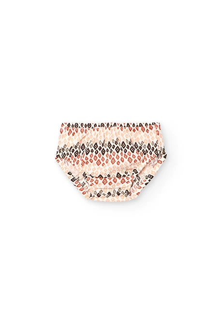 Vestido de malha para bebé menina com estampado em cor coral e castanho