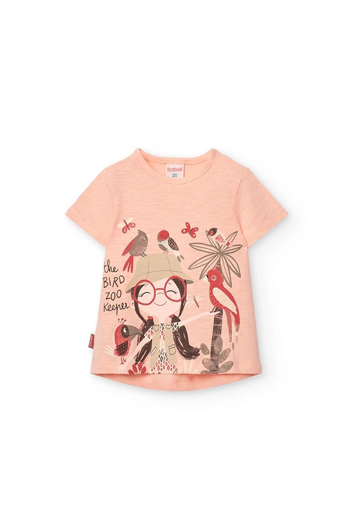 Set composto da maglietta e pantalone a maglia per neonata in colore salmone.