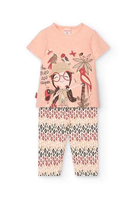 Conjunto de camiseta y pantalón de punto para bebé niña en color salmón